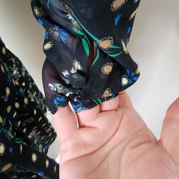 NWOT Yumi Kim V Neck Fit and flare Floral Metallic Dot Mini Dress Black Small - Picture 11 of 14
